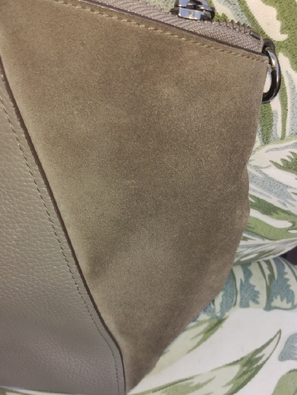 Coach Taupe Gray Leather & Suede Tote with Gunmetal Hardware: Leather Normal Use - Picture 5 of 10